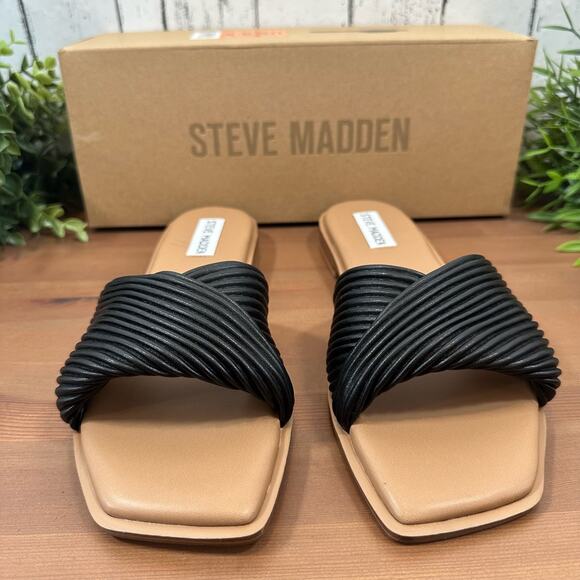 Steve Madden Women's Limitt Textured Black Slide Sandals Size 7 - Picture 3 of 6